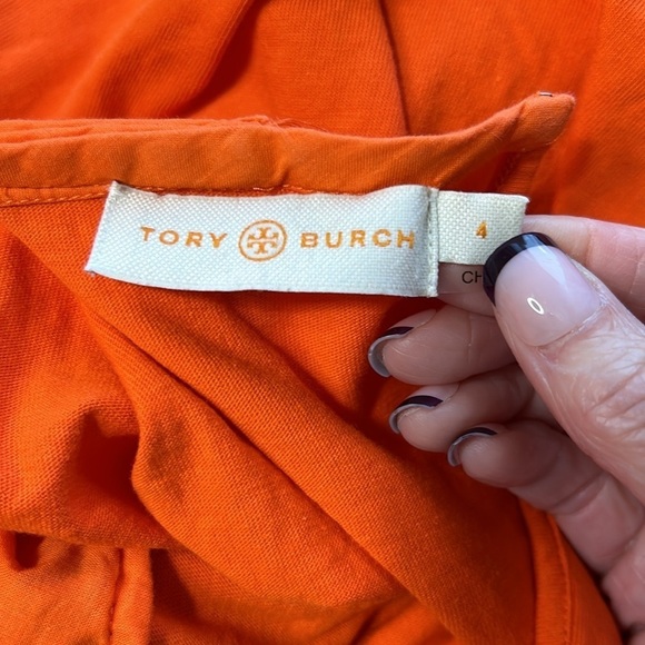TORY BURCH Hermosa Eyelet Front Tee Embroidered Orange Flowy Sz 4 - Picture 12 of 16